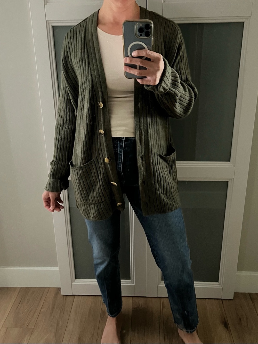 GAP Olive Green Ribbed Button Cardigan - Picture 2 of 4